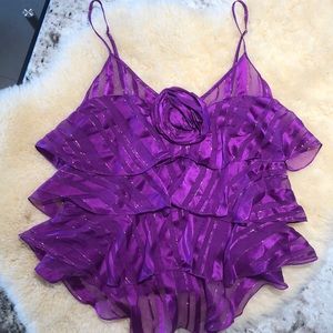 Rebecca Taylor silk spaghetti strap ruffle blouse